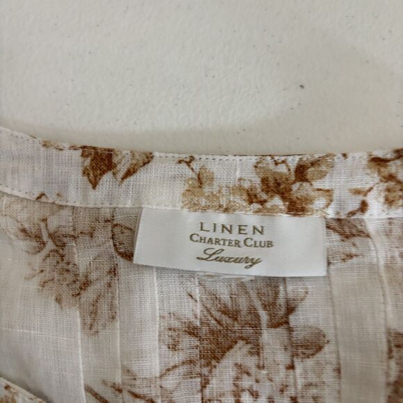 Charter Club Blouse Women's XL Linen Luxury V-Neck Boho Pleated Beaded Top - Picture 8 of 8